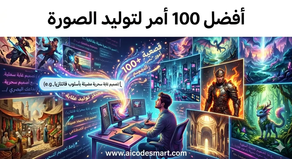 صورة مقال أفضل 100 أمر لتوليد الصورة بالذكاء الاصطناعي من موقع www.aicodesmart.com