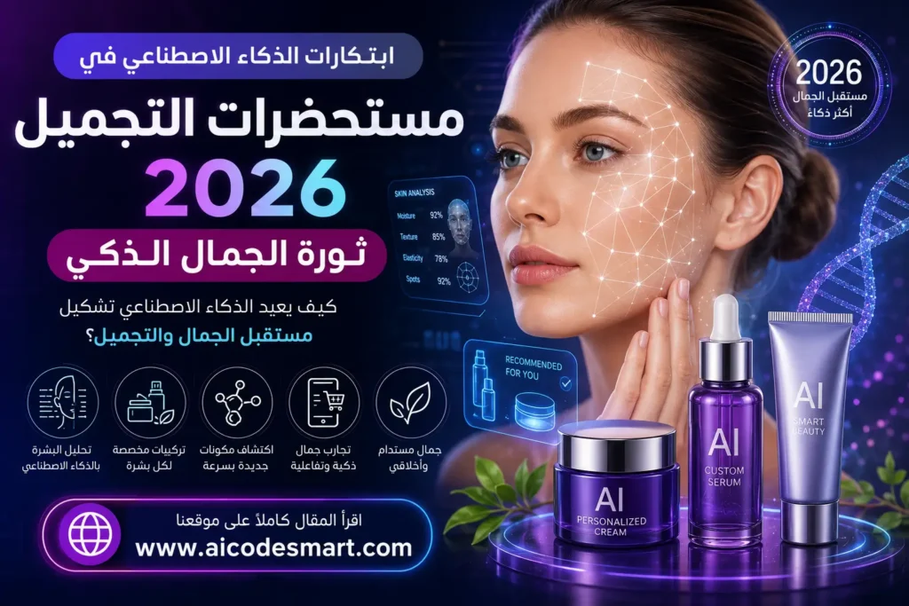 ابتكارات الذكاء الاصطناعي في مستحضرات التجميل 2026: ثورة الجمال الذكي مع تقنيات تحليل البشرة والمنتجات المخصصة بالذكاء الاصطناعي من موقع aicodesmart.com