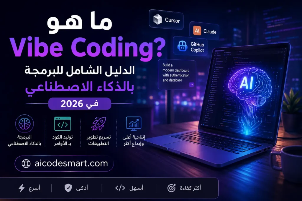 ما هو Vibe Coding؟ شرح البرمجة بالذكاء الاصطناعي وأفضل أدوات Cursor AI وClaude Code في 2026 مقدم من موقع aicodesmart.com