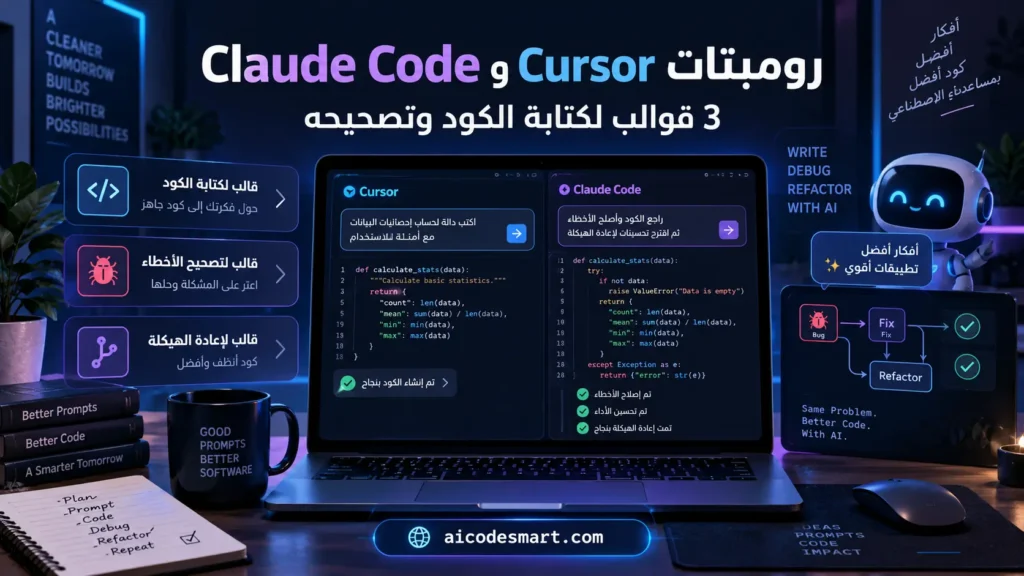 برومبتات Cursor وClaude Code لكتابة الكود وتصحيح الأخطاء وإعادة الهيكلة بالذكاء الاصطناعي.